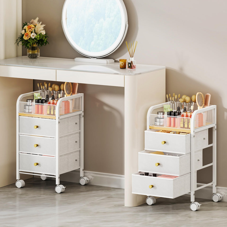 SWTYMIKI front view cart showing organized cosmetics and compact design