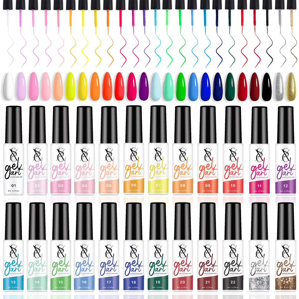 SXC front packaging showing 24 gel liner pots and included colors for versatile designs