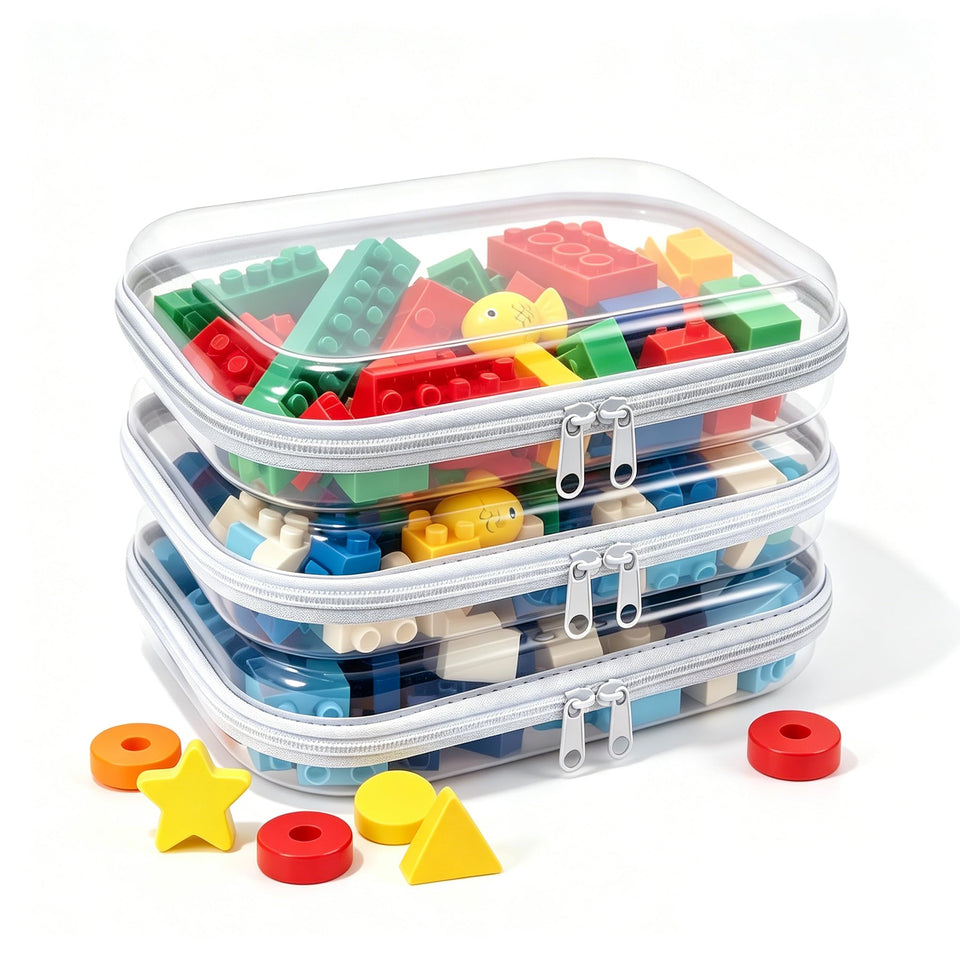 SXS LACONIC front view of clear hard zipper case showing transparency and three sizes