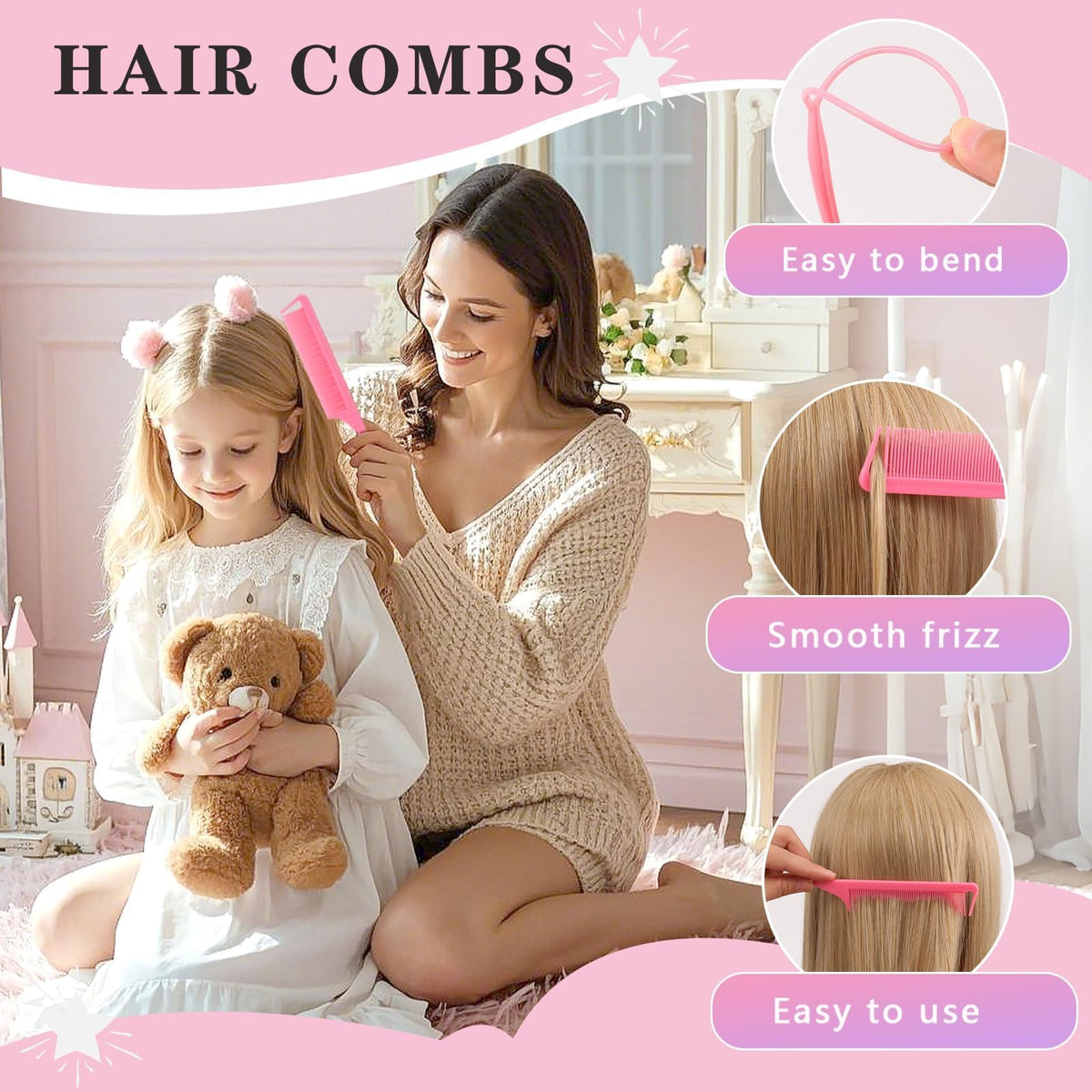 SYGY combs and tail tools arranged to demonstrate styling convenience