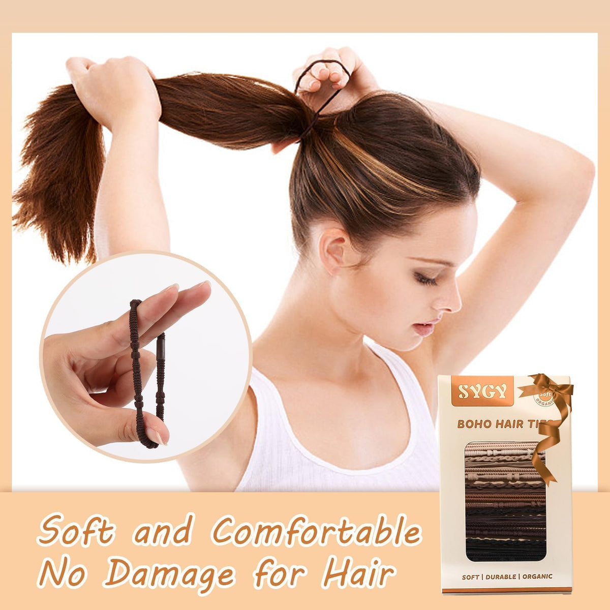 SYGY hair tie worn on wrist for easy access and comfortable wear