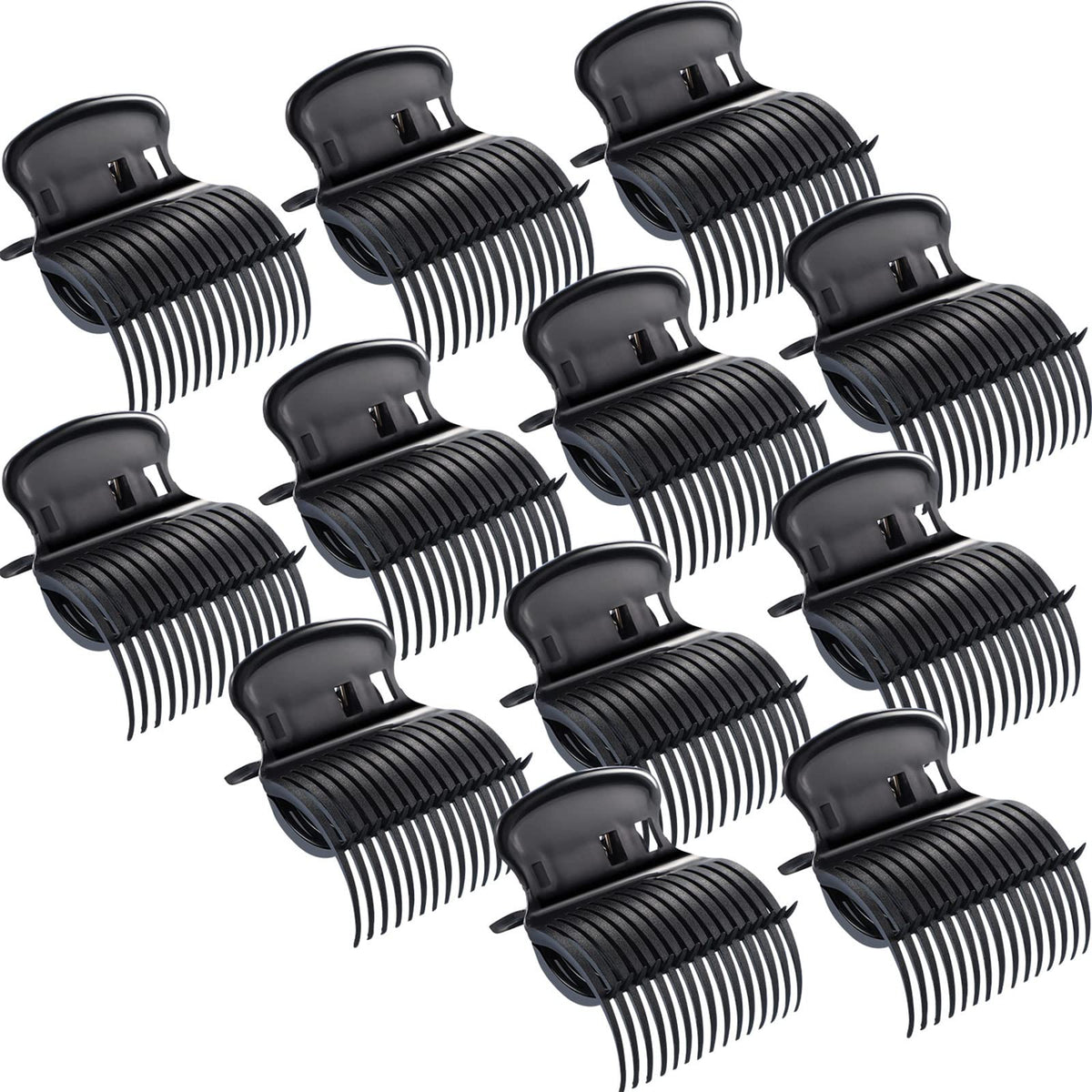 Syhood front view of 12-pack hot roller clips showing compact package and benefit of replacement supply