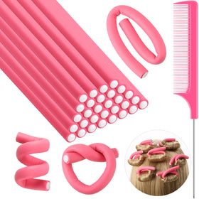 Syhood front packaging showing 30 pink curling rods and steel comb, ideal for no-heat styling