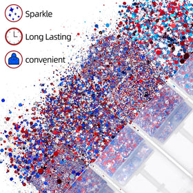SYPAFG glitter applied at hair roots for bold red white blue streaks