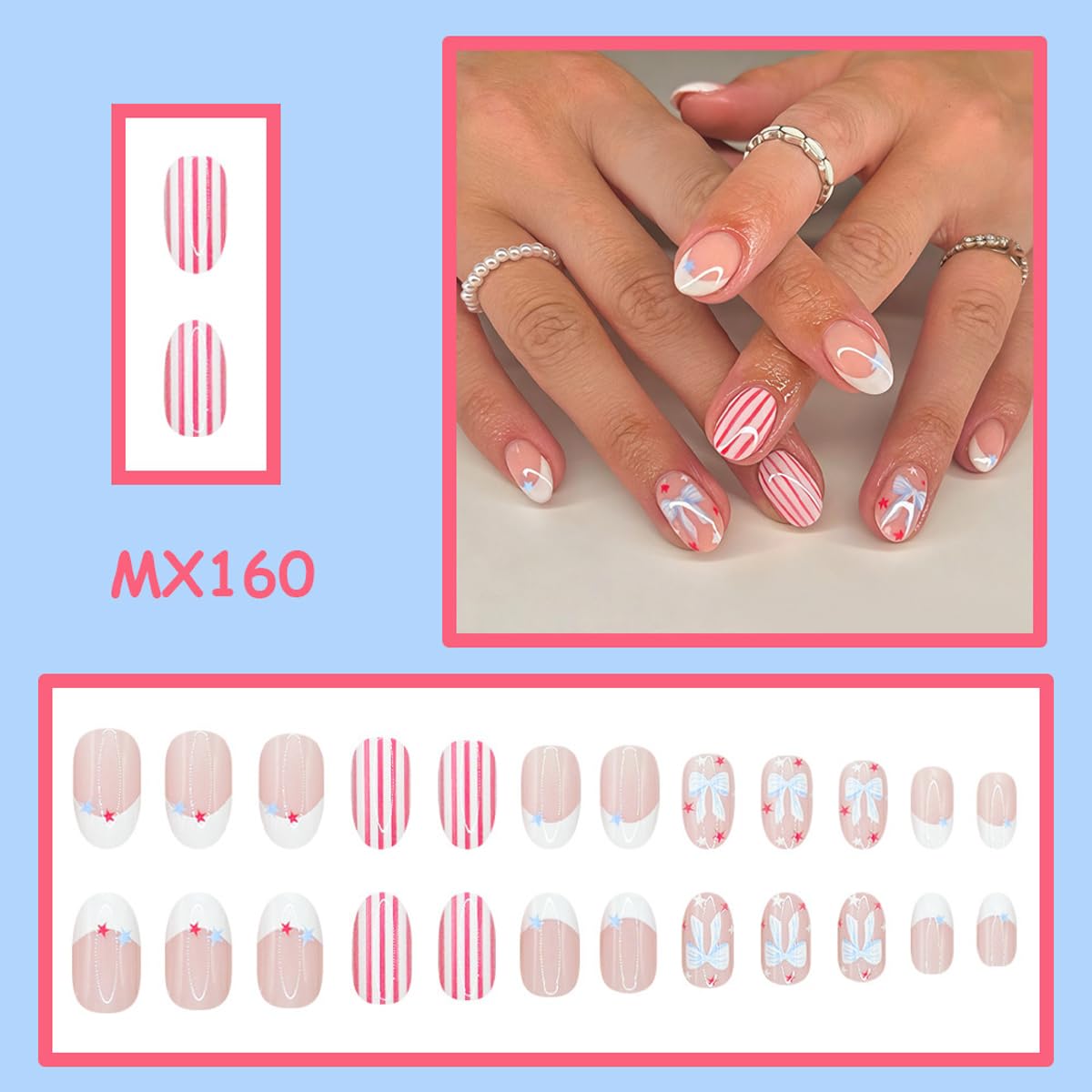 SYPAFG close-up of French tip, stars and stripes texture showing detailed design clarity