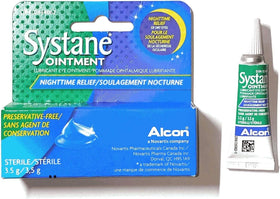 Systane tube placed on bedside table to illustrate nighttime routine convenience