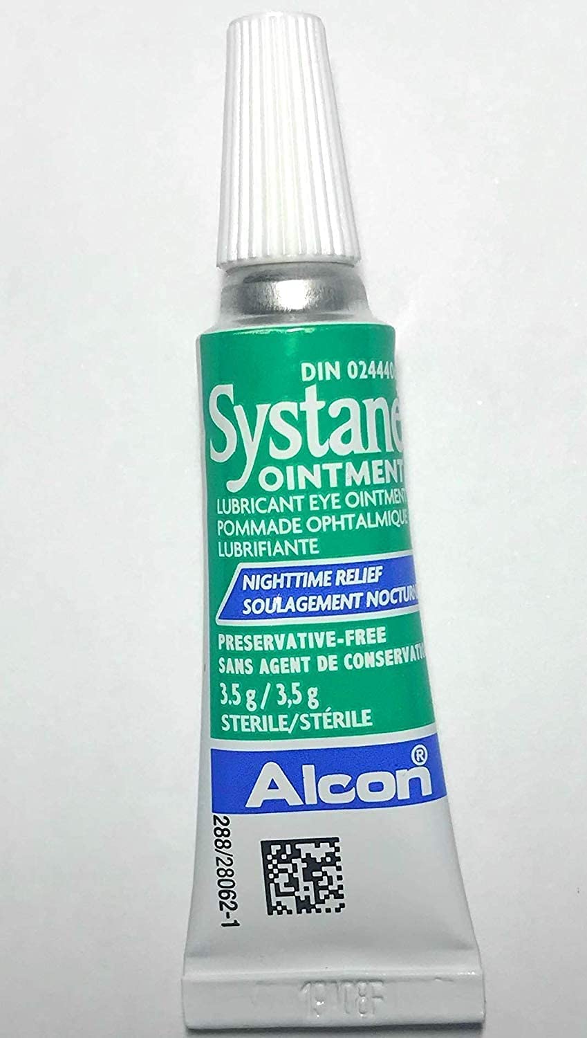 Systane packaging ingredient panel displaying petrolatum, mineral oil, and lanolin composition