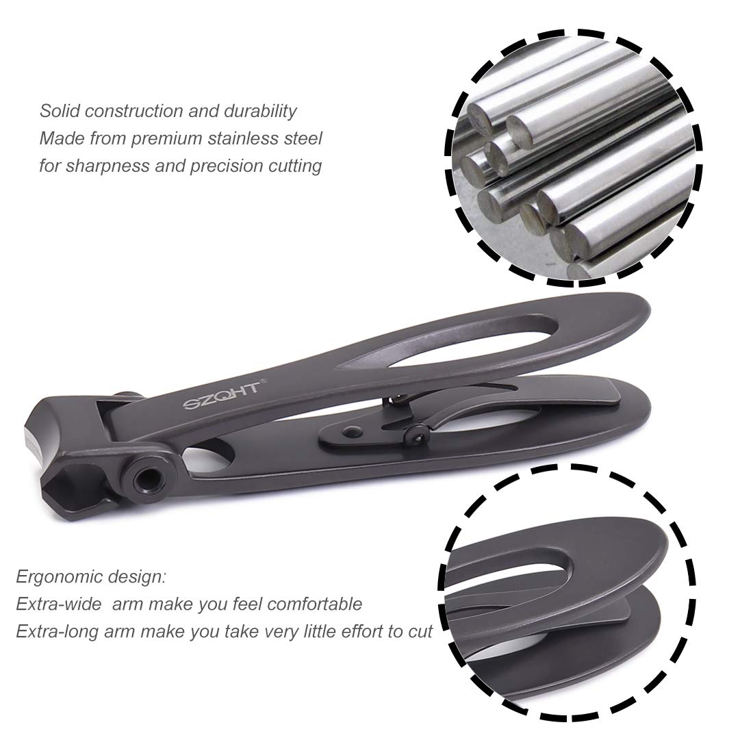 SZQHT close-up of ultra wide 15mm jaw opening delivering precise thick nail cuts