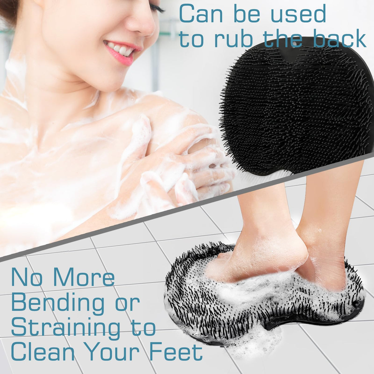 SZZYXD mounted on shower wall demonstrating hands-free back and foot washing convenience