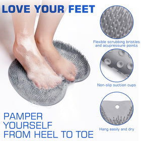 SZZYXD on shower floor with foot using scrubber for deeper clean and massage
