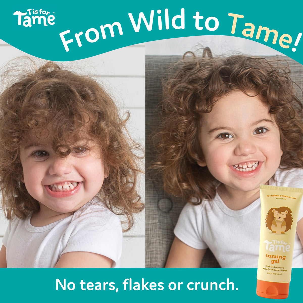 T is for Tame being applied to toddler hair, taming frizz and making styling quicker