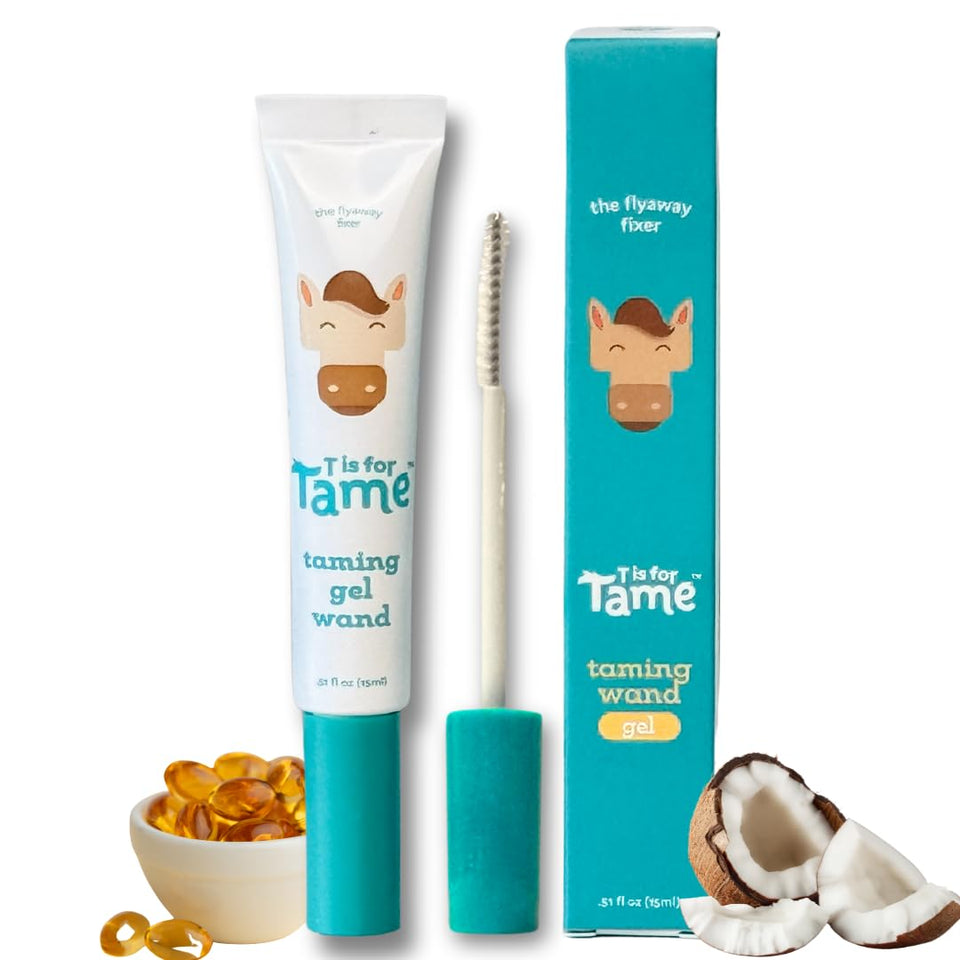 T is for Tame front packaging showing compact wand and branding benefit portability