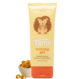 T is for Tame front packaging showing clear bottle and label, easy to identify and store
