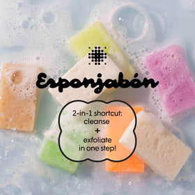 T.Taio mini pearl detail beside sponge highlighting natural nacre inclusion benefit
