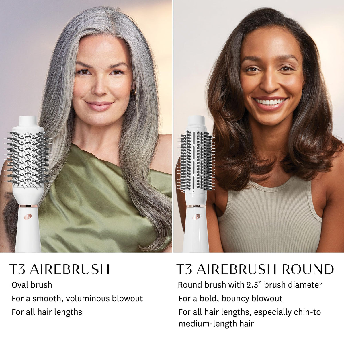 T3 AireBrush next to hand for scale showing compact, travel-friendly benefit