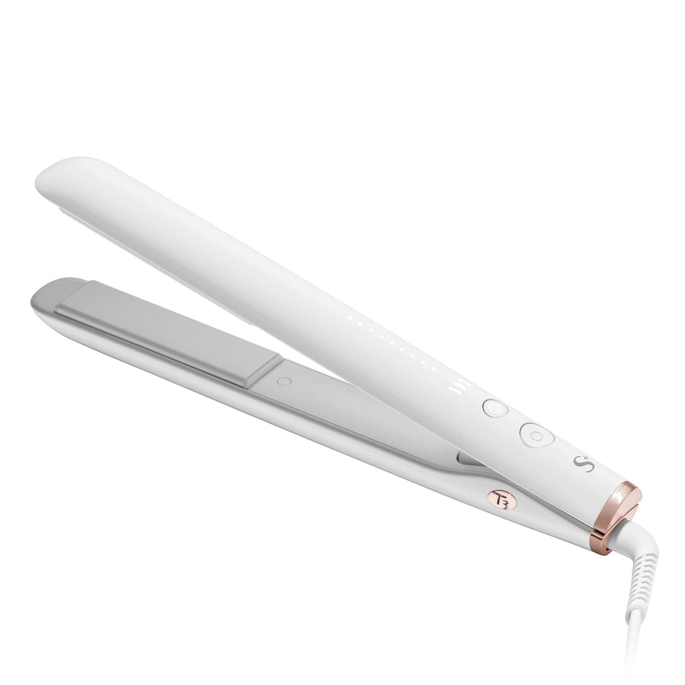 T3 StyleMax front view showing slim 1-inch plates and controls for professional styling