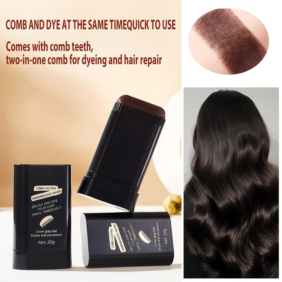 TABOUNTS product in use covering roots, fast touch-up benefit demonstrated