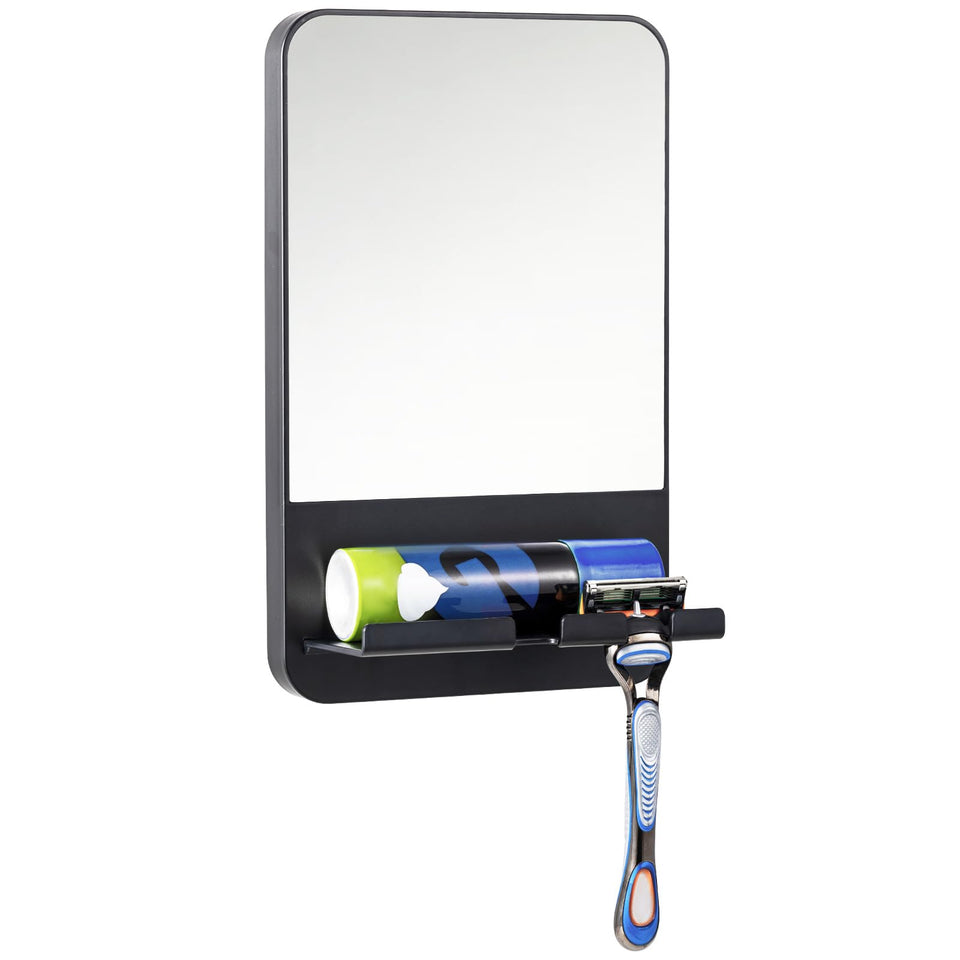 TAILI front view showing mirror and storage tray for organized shower grooming