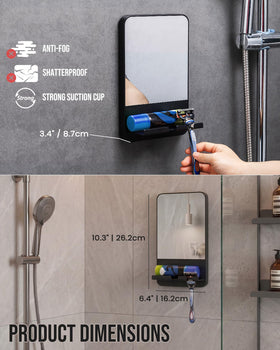 TAILI mirror mounted in shower during shaving to show practical use