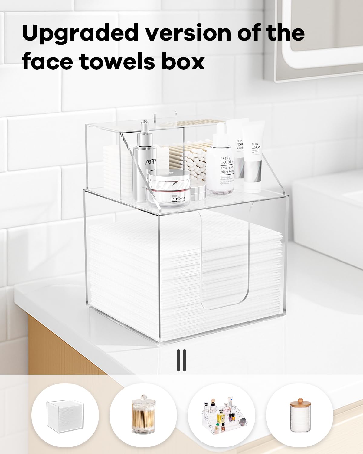 TAINESS top layer holding skincare bottles and cotton pads for quick access