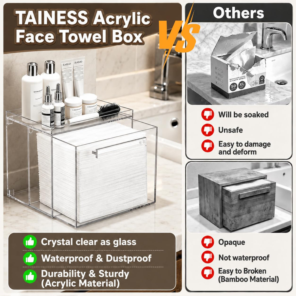 TAINESS top shelf holding skincare bottles for organized morning routine