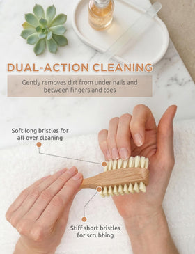 TAKAVU dual-sided bristles illustrating both firm and soft cleaning