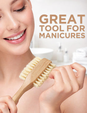 TAKAVU brush in use scrubbing fingernails for deeper cleanliness