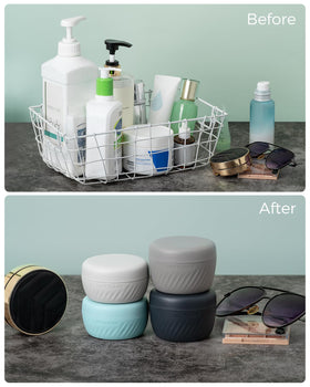 TakeToday jars packed inside a toiletry bag for efficient organization