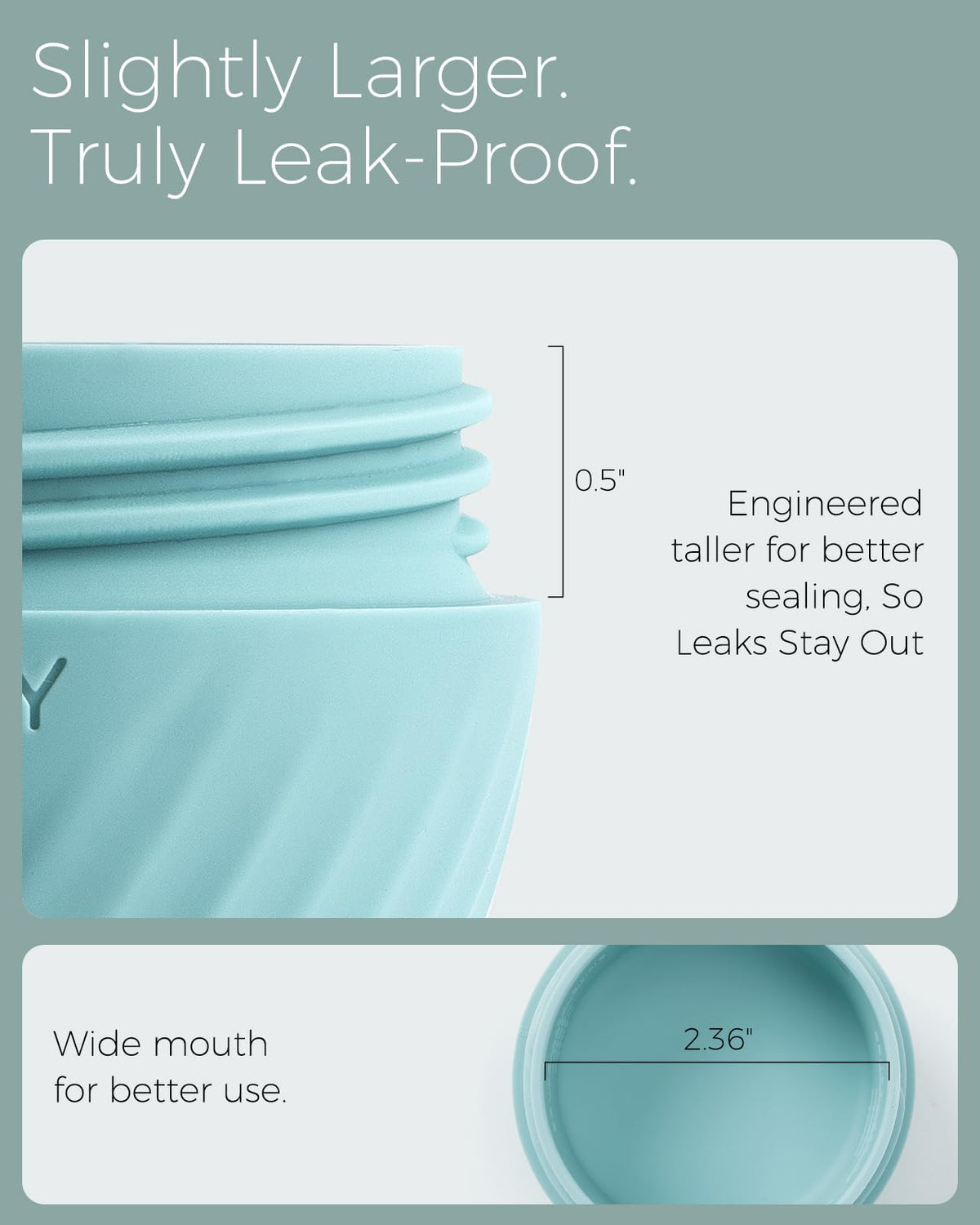 TakeToday lid seal detail highlighting leak-proof three-layer protection