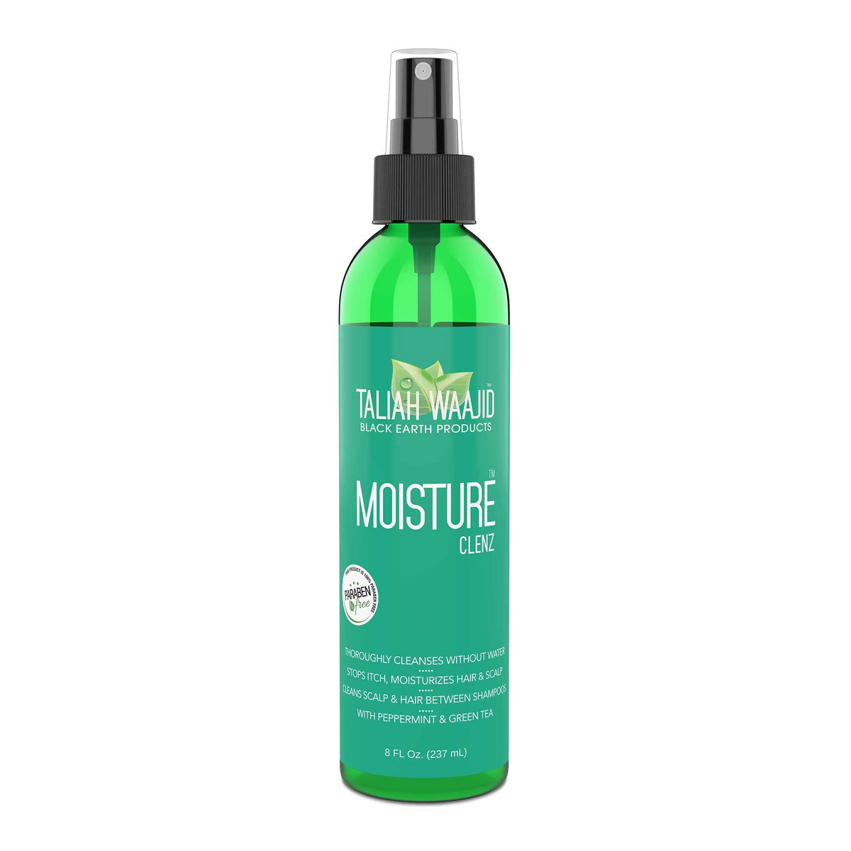 Taliah Waajid Black Earth Moisture Clenz front bottle showing label and pump for quick use