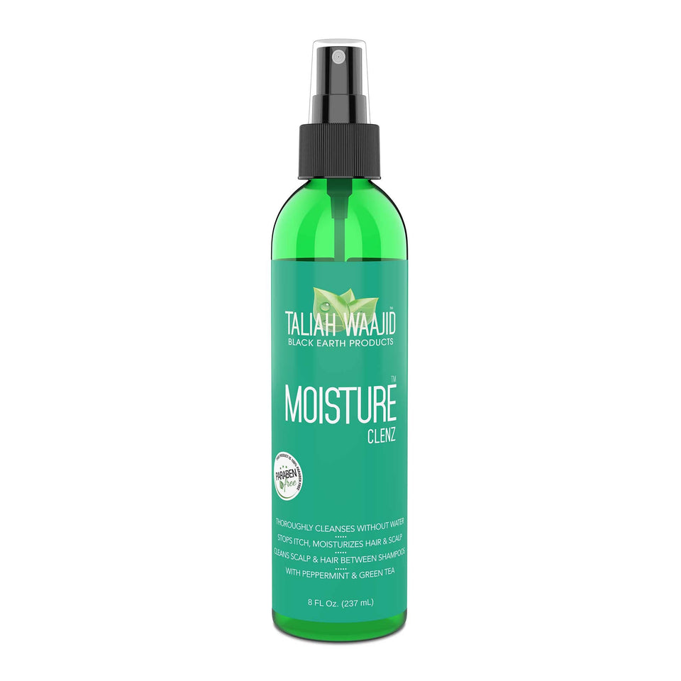 Taliah Waajid Black Earth Moisture Clenz front bottle showing label and pump for quick use