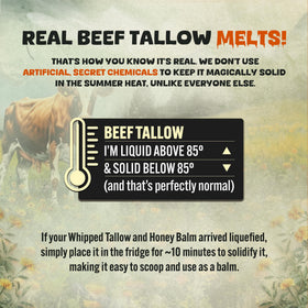 TALLOW BODY BALM ingredient label highlighting grass-fed tallow and honey