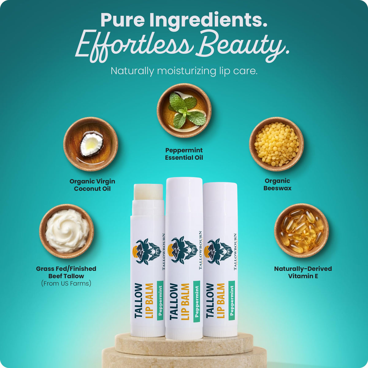 Tallowbourn balm applied on lips illustrating cooling peppermint comfort benefit