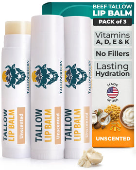 Tallowbourn front packaging showing unscented three-pack and natural benefits