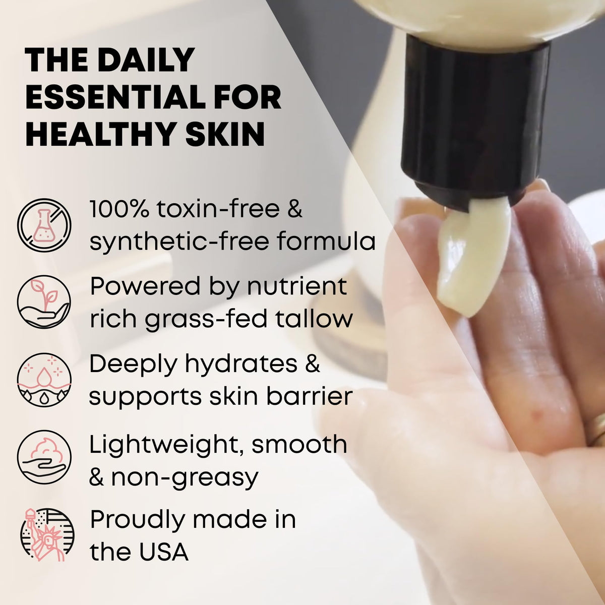TALLOWRX application on hand demonstrating quick absorption and hydration
