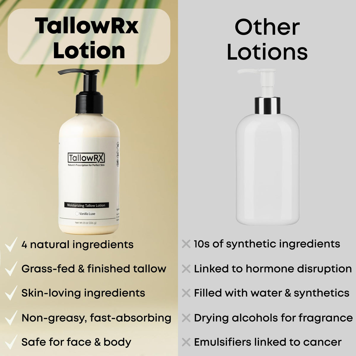 TALLOWRX jar open with lotion revealing creamy, fast-absorbing formula