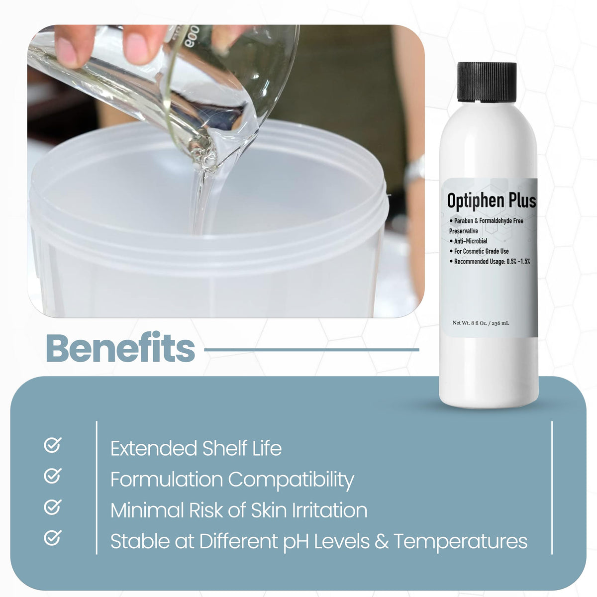Talsen Chemicals Optiphen Plus texture droplet showing smooth conditioning quality