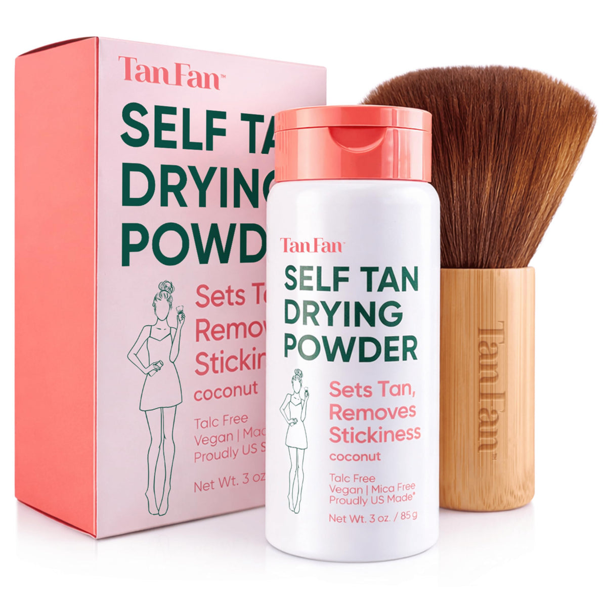 Tan Fan front packaging showing kit and benefits for no-stick tan