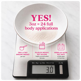 Tan Fan powder jar held in hand to show compact size and value