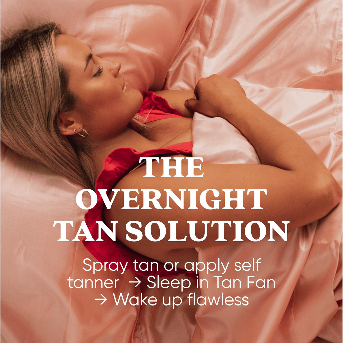 Tan Fan built‑in pillow protector preventing forehead and hairline tan transfer