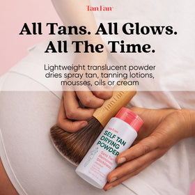 Tan Fan translucent powder texture showing lightweight moisture control