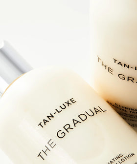 TAN-LUXE in a travel pouch emphasizing compact size for on-the-go touch-ups