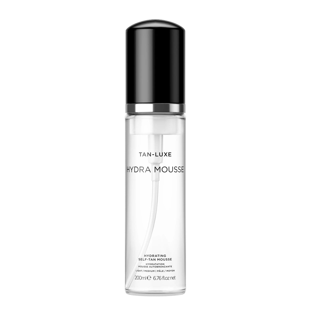Tan-Luxe Hydra Mousse bottle front view showing packaging and ease of use