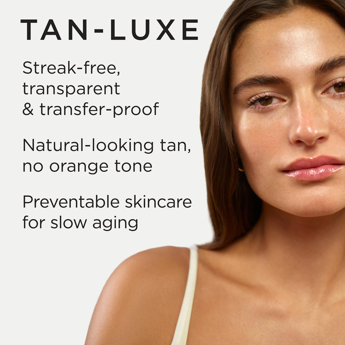 TAN-LUXE creamy drop texture on hand highlighting blendable, streak-free formula