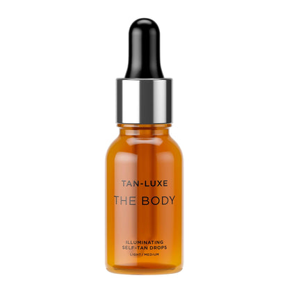 TAN-LUXE front packaging showing compact 0.5 fl oz bottle and branding for travel convenience