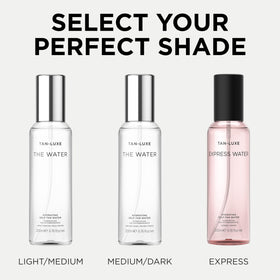 TAN-LUXE bottle beside passport showing travel-friendly 6.76 fl oz convenience