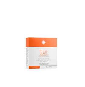 Tan Towel full body 5-pack front view showing individual towelettes and compact packaging for easy travel