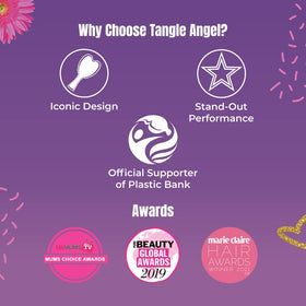 Tangle Angel brushing wet hair illustrating water-resistant use and gentle detangling