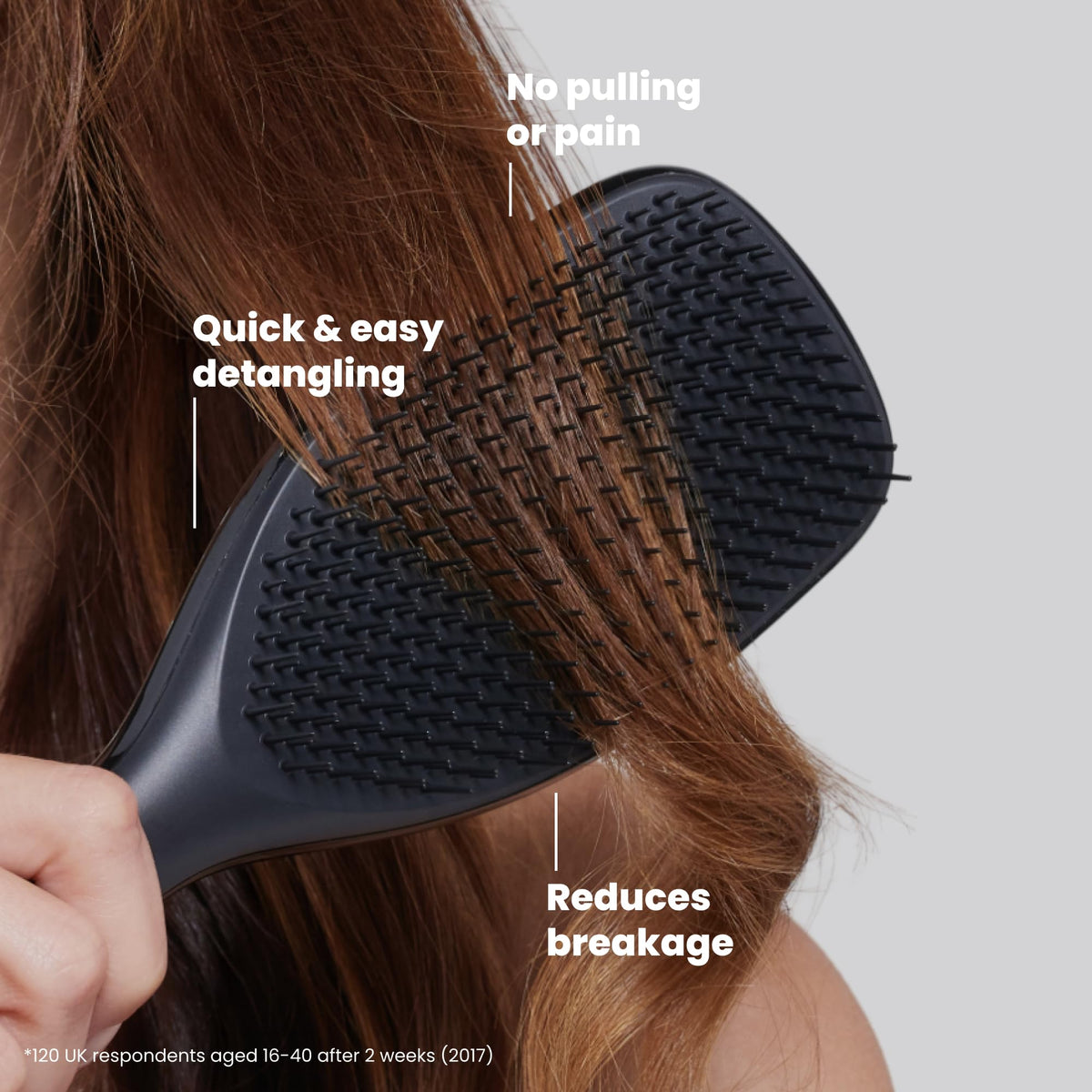 TANGLE TEEZER used on wet hair in shower to detangle and distribute conditioner with less breakage