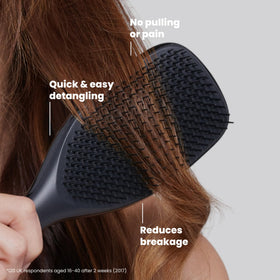 TANGLE TEEZER used on wet hair in shower to detangle and distribute conditioner with less breakage